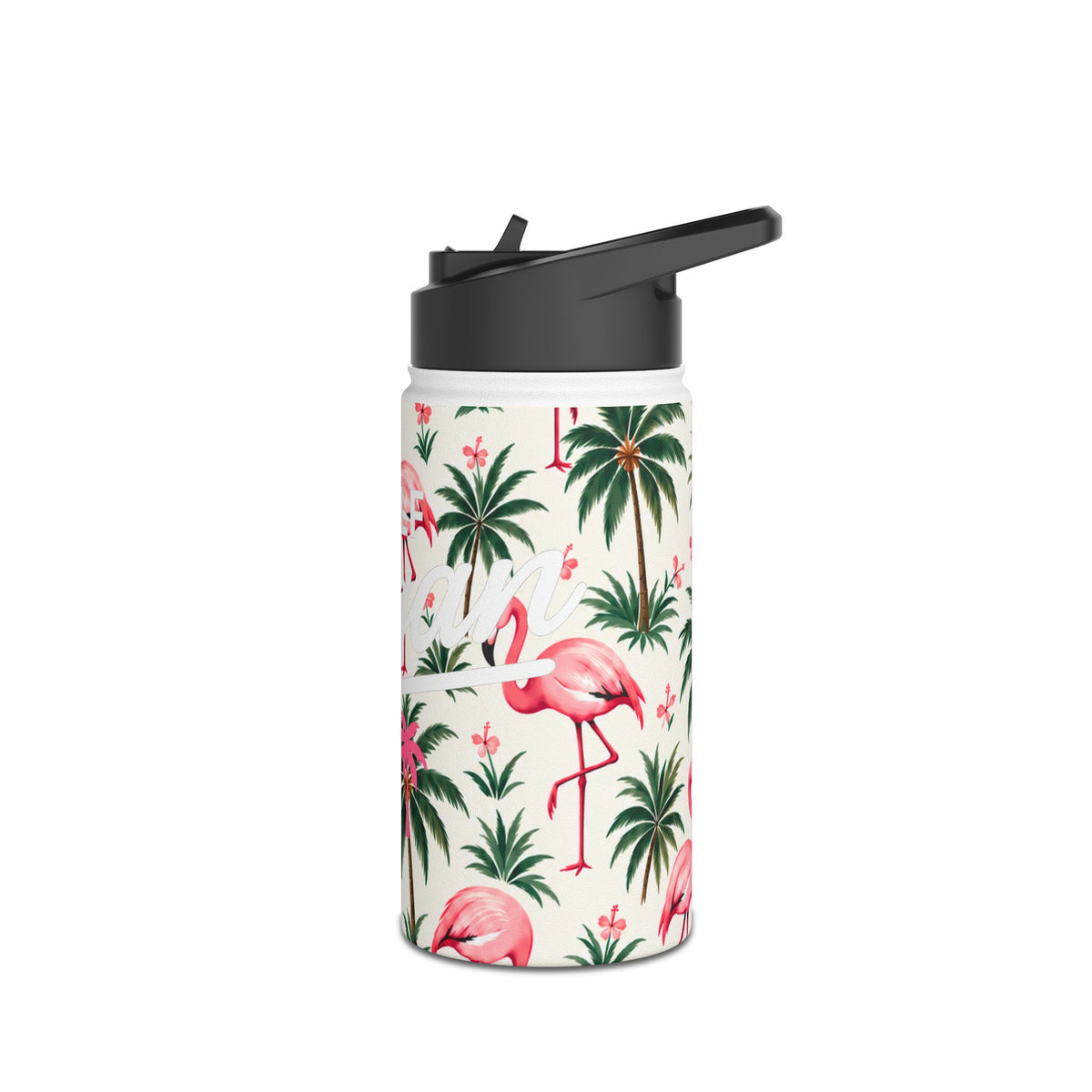 Flamingo Palm Stainless Steel Water Bottle – Tropical Print Travel Bottle — product image 6