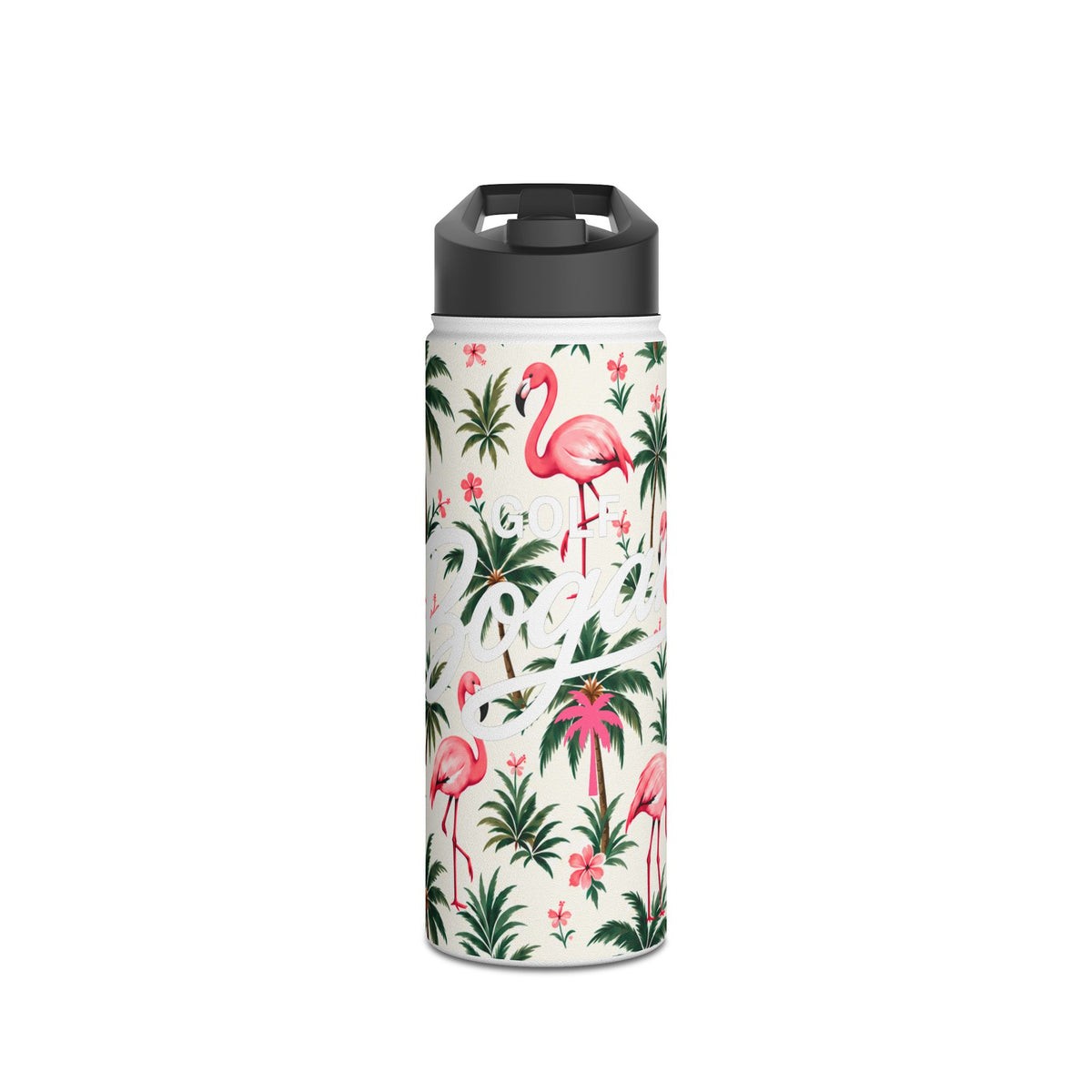 Flamingo Palm Stainless Steel Water Bottle – Tropical Print Travel Bottle — product image 2