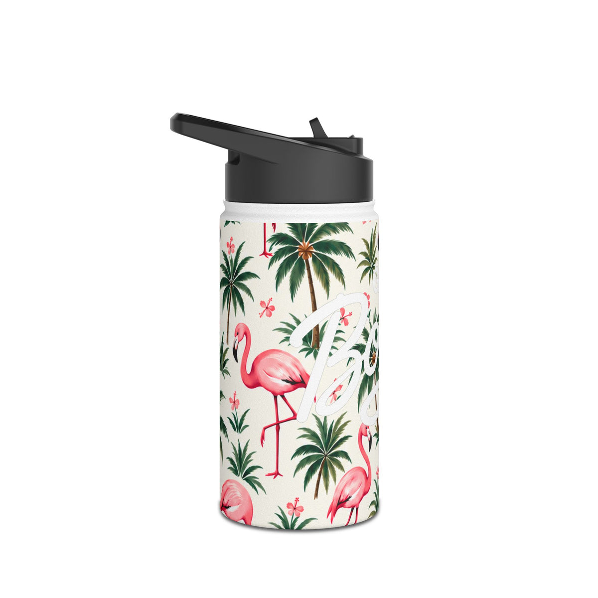 Flamingo Palm Stainless Steel Water Bottle – Tropical Print Travel Bottle — product image 5
